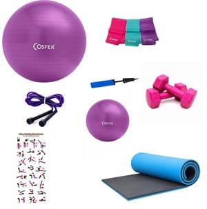 8li Pilates Seti Top 16 Mm Mat İp Dambıl Lastik Pompa