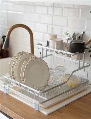 Afilli Alüminyum Bulaşıklık Paslanmaz 2 Katlı Bardak Tabak Kurutma Sepeti