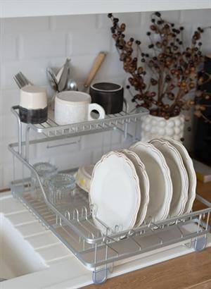 Afilli Alüminyum Bulaşıklık Paslanmaz 2 Katlı Bardak Tabak Kurutma Sepeti