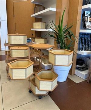 Ahşap Altıgen Sebzelik 4 Katlı Yana Açılır Patates Soğan Tekerlekli Sebzelik Krem