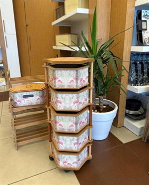 Ahşap Altıgen Sebzelik 5 Katlı Yana Açılır Patates Soğan Tekerlekli Sebzelik Flamingo