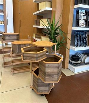 Ahşap Altıgen Tekerlekli Kahve Sebzelik 3 Katlı Yana Açılır Patates Soğan Sarımsak