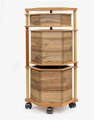 Ahşap Altıgen Tekerlekli Kahve Sebzelik 3 Katlı Yana Açılır Patates Soğan Sarımsak