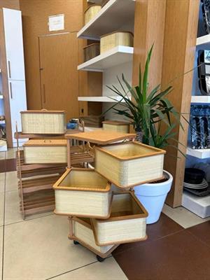 Ahşap Kare Sebzelik 4 Katlı Yana Açılır Krem Patates Soğan Tekerlekli Sebzelik