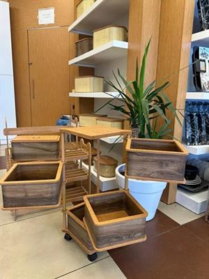 Ahşap Kare Sebzelik 4 Katlı Yana Açılır Kahve Patates Soğan Tekerlekli Sebzelik