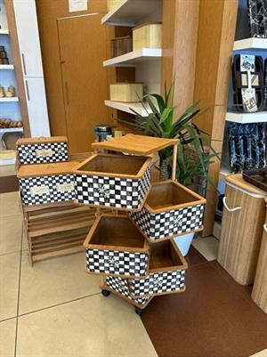 Ahşap Kare Sebzelik 5 Katlı Yana Açılır Damalı Patates Soğan Tekerlekli Sebzelik