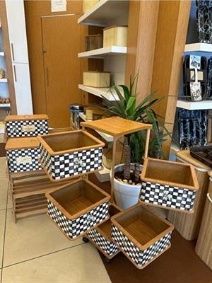 Ahşap Kare Sebzelik 5 Katlı Yana Açılır Damalı Patates Soğan Tekerlekli Sebzelik