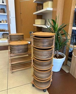 Ahşap Yuvarlak Sebzelik 5 Katlı Yana Açılır Patates Soğan Tekerlekli Sebzelik