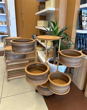 Ahşap Yuvarlak Sebzelik 5 Katlı Yana Açılır Patates Soğan Tekerlekli Sebzelik