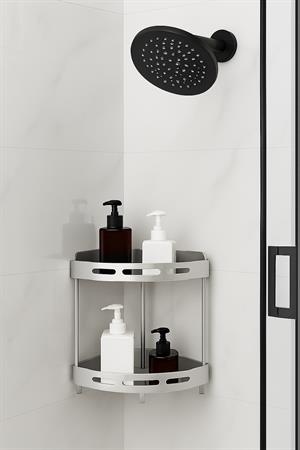 Alüminyum Paslanmaz 2 Katlı Banyo Köşe Rafı Banyo Düzenleyici Organizer