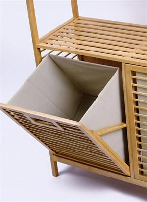 Bambu 2 Bölmeli Kirli Çamaşır Sepeti 2 Raflı Banyo Düzenleyici Dolap Banyo Dolabı