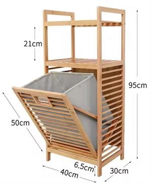 Bambu 2 Raflı Kirli Sepeti Çok Amaçlı Banyo Düzenleyici Organizer Raf