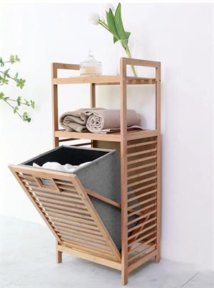 Bambu 2 Raflı Kirli Sepeti Çok Amaçlı Banyo Düzenleyici Organizer Raf