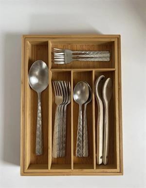 Bambu Ayarlanabilir Çekmeceli Kaşıklık 5-7 Bölmeli Bambu Kaşıklık