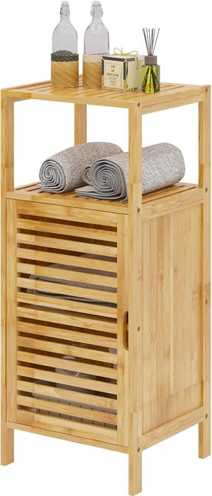 Bambu Banyo Dolabı 4 Raflı Kapaklı Banyo Düzenleme Dolabı Havlu Dolabı