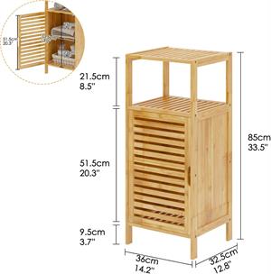 Bambu Banyo Dolabı 4 Raflı Kapaklı Banyo Düzenleme Dolabı Havlu Dolabı