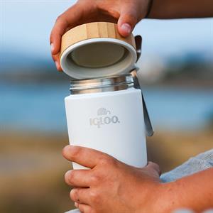 Bambu Kapak Yemek Termosu 500ml Çelik Termos Beyaz 12 Saat Sıcak Tutar