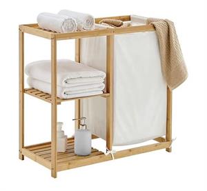 Bambu Kirli Çamaşır Sepeti Banyo Düzenleme Dolabı Raflı Banyo Organizeri