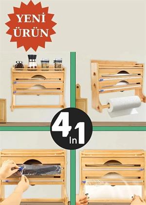 Bambu Streç Ve Folyo kesici Kağıt Havluluk 4 ü 1 Arada Bambu Baharatlık