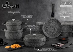 Taşhan Çizilmeyen Döküm Tencere Seti 7 Parça STONE-H 
