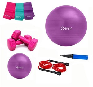 Cosfer 6Lı Pilates Seti Top Pompa Dambıl İp 3Lü Bant Set