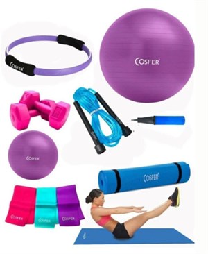 Cosfer 8 Parça Pilates Seti 55 Cm Top Çember 6,5 Mm Mat 3Lü Bant