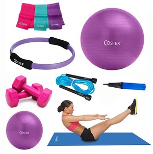 Cosfer 8Li Pilates Seti Top Mat Çember Bant Dambıl Pompa Atlama İpi