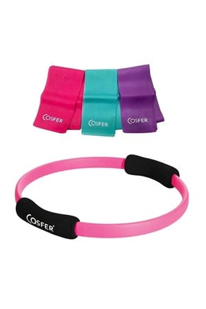 Cosfer Fuşya Pilates Çemberi 38 Cm Ve 120X7.5 Cm 3Lü Pilates Bant Set