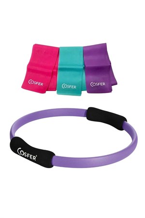 Cosfer Mor Pilates Çemberi 38 Cm Ve 120X7.5 Cm 3Lü Pilates Bant Set
