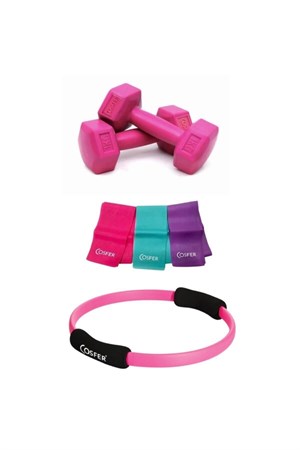 Cosfer Pilates Seti 1X2 Kg Dambıl Çember 3lü Pilates Bant 120X7.5 Cm