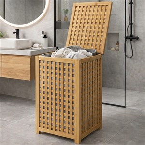 Doğal Bambu Çamaşır Sepeti Kapaklı Kirli Çamaşır Saklama Sepeti Banyo Organizeri