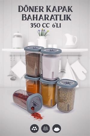 Döner Kapaklı Baharatlık Seti 350 CC 6lı Baharatlık