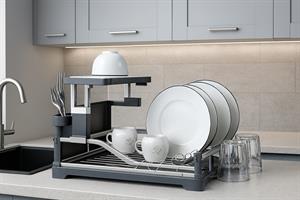 Elips Alüminyum Bulaşıklık Paslanmaz 2 Katlı Bardak Tabak Kurutma Sepeti