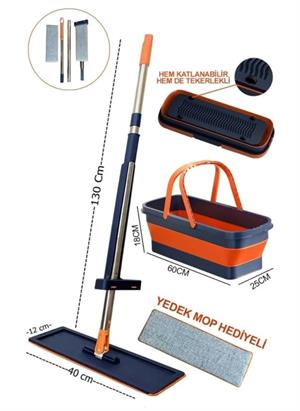 Kendinden Sıkmalı Katlanabilir Mop Seti 360 Derece Döner Başlık Yedek Bek Hediyeli