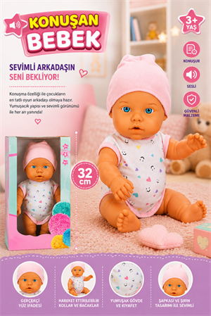 Konuşan Bebek 32 Cm Oyuncak Bebek Sesli Bebek Kız Çocuk Oyuncağı Uyku Arkadaşı