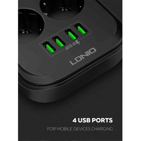 LDNIO SE-6403 3.4A Auto 4 Port Usb Girişli 6lı Akım Korumalı Priz
