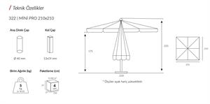 Mini Pro Push-up Sistemli Şemsiye 210x210 Bahçe Balkon Plaj Şemsiyesi Kapuçino