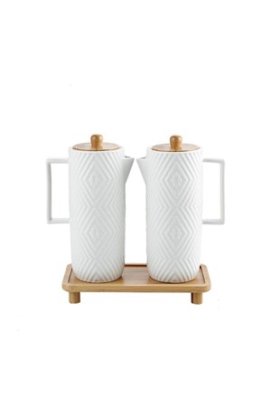 Perotti Dante Porselen 600 Ml Yağdanlık Seti Bambu Standlı