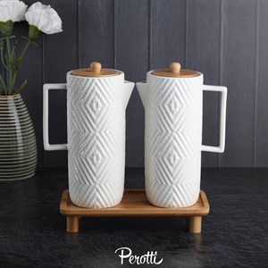 Perotti Dante Porselen 600 Ml Yağdanlık Seti Bambu Standlı