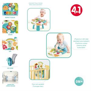 Piyanolu Yürüme Arkadaşı 4in1 Aktivite Masası Işıklı Müzikli Yürüteç Mavi