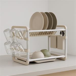 Premium Alüminyum Bulaşıklık Paslanmaz 2 Katlı Bardak Tabak Kurutma Sepeti