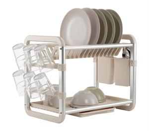 Premium Alüminyum Bulaşıklık Paslanmaz 2 Katlı Bardak Tabak Kurutma Sepeti