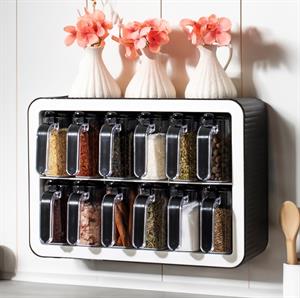 Standlı Baharatlık Takımı Kaşıklı Ve Kapaklı 12li Baharatlık Seti