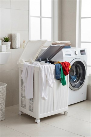Tekerlekli Katlanabilir 2 Bölmeli 100 Litre Çamaşır ve Oyuncak Sepeti – Pratik Ev Düzenleyici