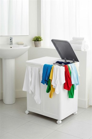 Tekerlekli Katlanabilir 2 Bölmeli 100 Litre Çamaşır ve Oyuncak Sepeti – Pratik Ev Düzenleyici