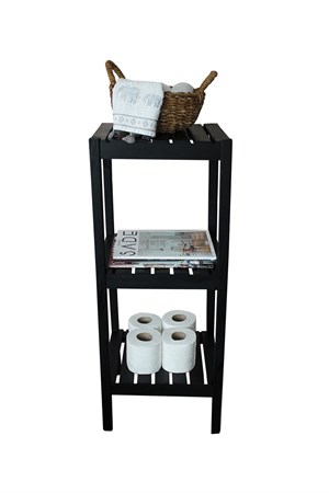 Üç Katlı Çok Amaçlı Dekoratif Siyah Ahşap Raf 1. Sınıf Masif Ev Banyo Ofis