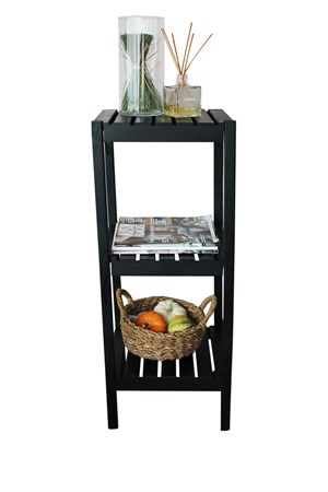 Üç Katlı Çok Amaçlı Dekoratif Siyah Ahşap Raf 1. Sınıf Masif Ev Banyo Ofis