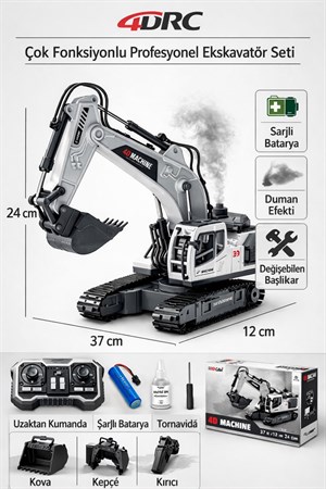 Uzaktan Kumandalı 3 Başlıklı Duman Atan Şarjlı Metal İş Makinesi Kepçe Kırıcı