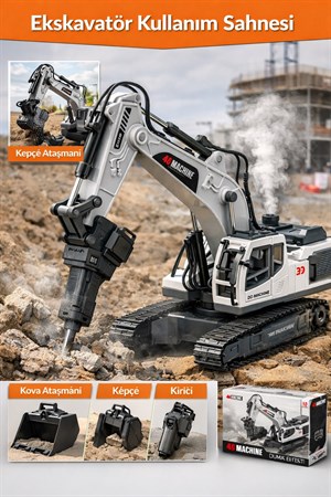 Uzaktan Kumandalı 3 Başlıklı Duman Atan Şarjlı Metal İş Makinesi Kepçe Kırıcı