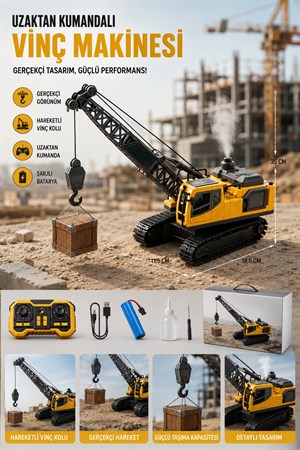 Uzaktan Kumandalı Paletli Vinç İş Makinesi 12 Fonksiyon Şarjlı R/C İnşaat Oyuncağı